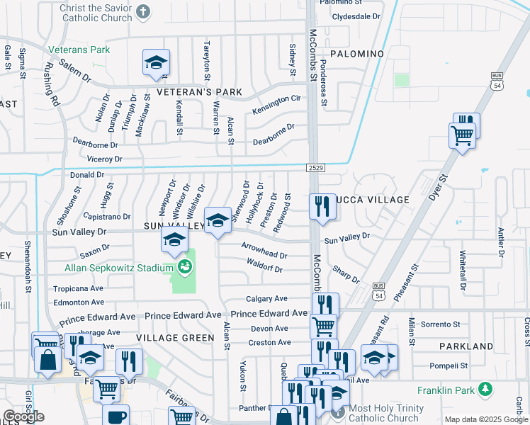 map of restaurants, bars, coffee shops, grocery stores, and more near 10308 Preston Drive in El Paso