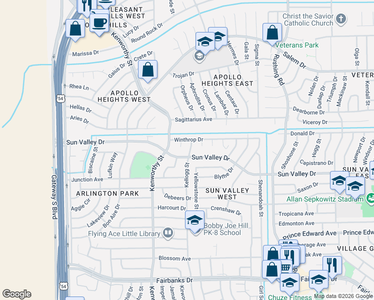 map of restaurants, bars, coffee shops, grocery stores, and more near 4852 Winthrop Drive in El Paso