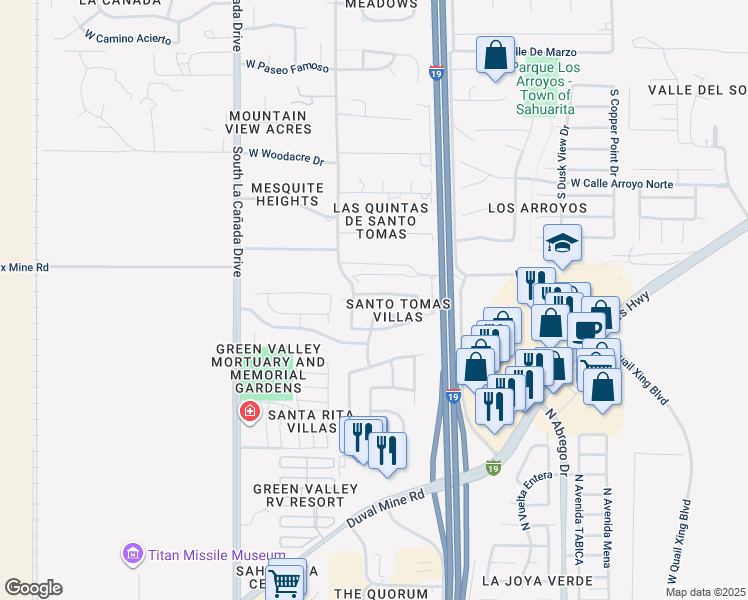 map of restaurants, bars, coffee shops, grocery stores, and more near 1123 West Calle Del Libro Dorado in Sahuarita