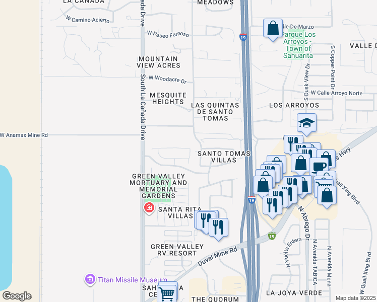 map of restaurants, bars, coffee shops, grocery stores, and more near 1221 West Calle Libro Del Retrato in Sahuarita