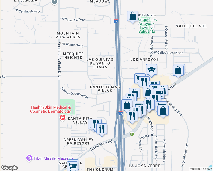 map of restaurants, bars, coffee shops, grocery stores, and more near 1069 West Calle Del Libro Dorado in Sahuarita