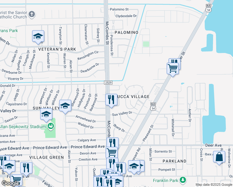 map of restaurants, bars, coffee shops, grocery stores, and more near 5844 Sunny Vale Circle in El Paso