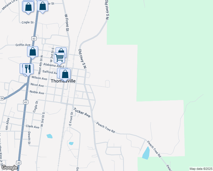 map of restaurants, bars, coffee shops, grocery stores, and more near 429 Wilson Avenue in Thomasville