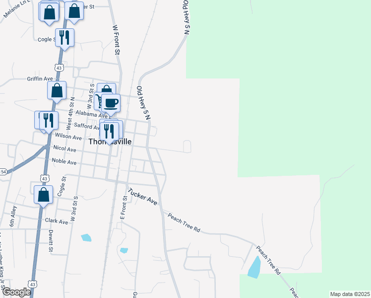 map of restaurants, bars, coffee shops, grocery stores, and more near 429 Wilson Avenue in Thomasville