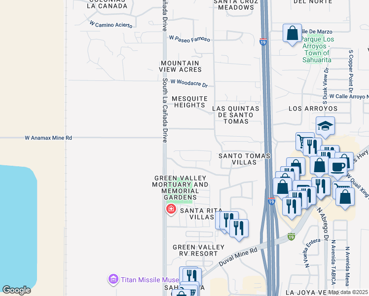 map of restaurants, bars, coffee shops, grocery stores, and more near 1318 West Calle Libro Del Retrato in Sahuarita