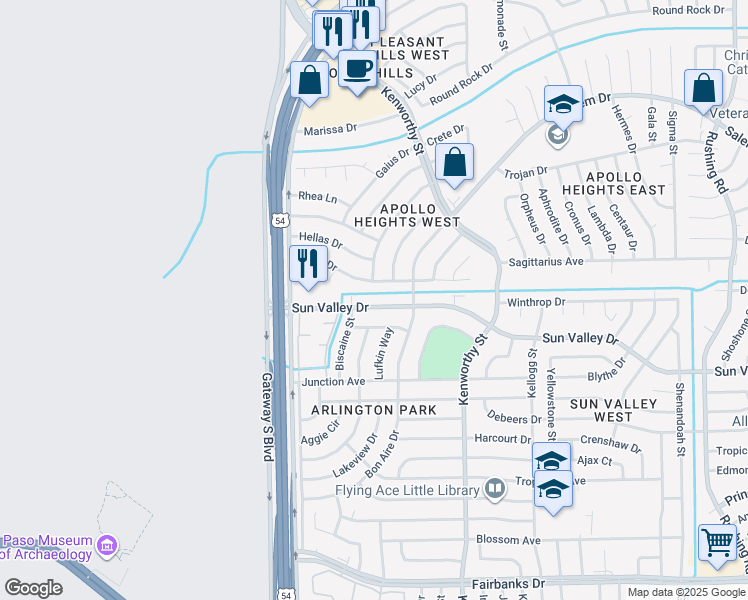 map of restaurants, bars, coffee shops, grocery stores, and more near 4625 Charlotte Street in El Paso