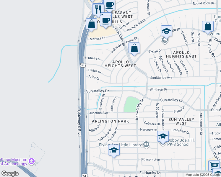 map of restaurants, bars, coffee shops, grocery stores, and more near 4625 Charlotte Street in El Paso