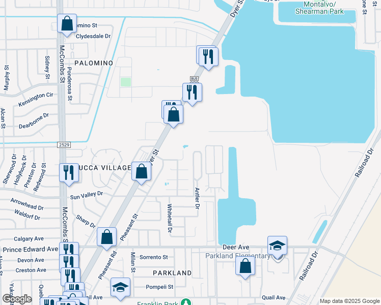 map of restaurants, bars, coffee shops, grocery stores, and more near 6121 Sun Valley Drive in El Paso