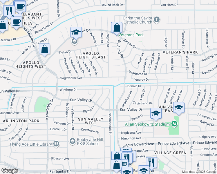 map of restaurants, bars, coffee shops, grocery stores, and more near 5024 Sagittarius Avenue in El Paso