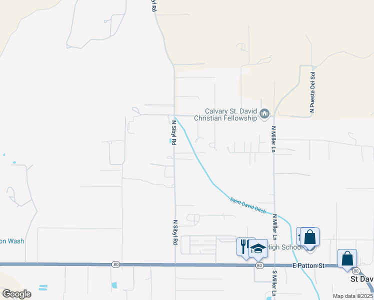 map of restaurants, bars, coffee shops, grocery stores, and more near 452 N Higgie Ln in St David