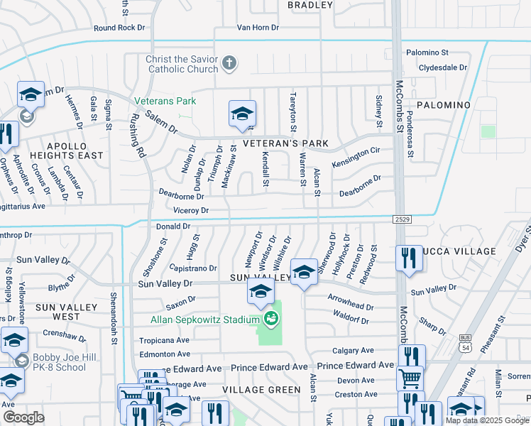 map of restaurants, bars, coffee shops, grocery stores, and more near 5428 Viceroy Drive in El Paso