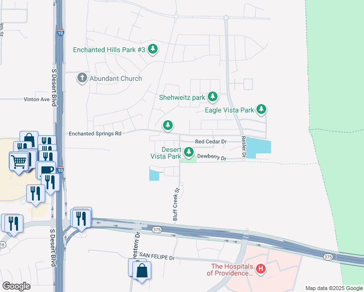 map of restaurants, bars, coffee shops, grocery stores, and more near 7565 Wolf Creek Drive in El Paso