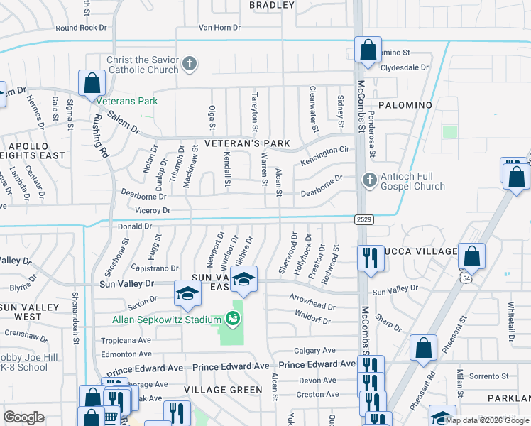 map of restaurants, bars, coffee shops, grocery stores, and more near 5532 Edinburg Drive in El Paso