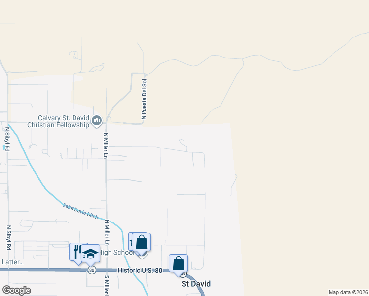 map of restaurants, bars, coffee shops, grocery stores, and more near 238 East Pederson Drive in Saint David