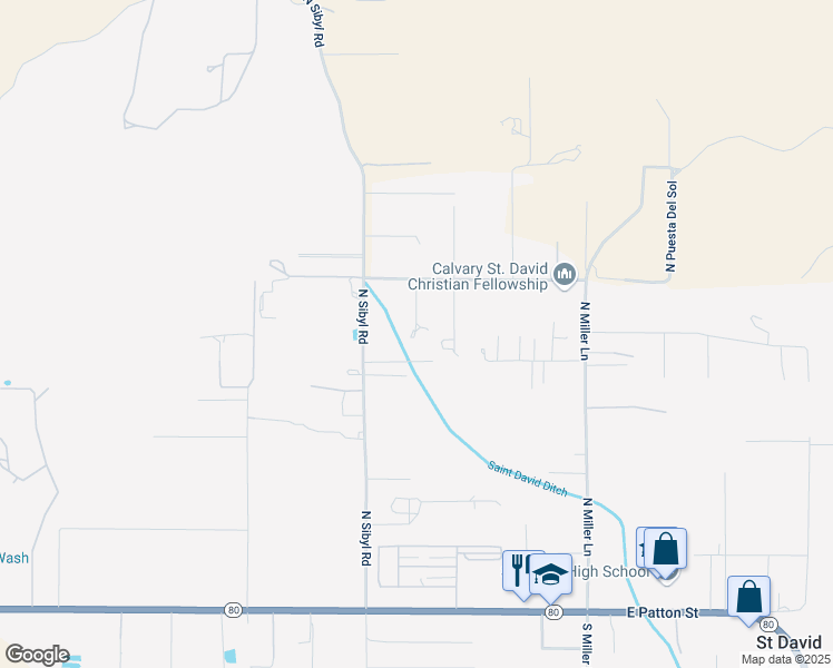 map of restaurants, bars, coffee shops, grocery stores, and more near 452 N Higgie Ln in St. David
