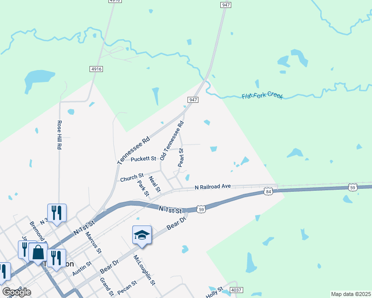 map of restaurants, bars, coffee shops, grocery stores, and more near 322 Yarbrough Lane in Timpson