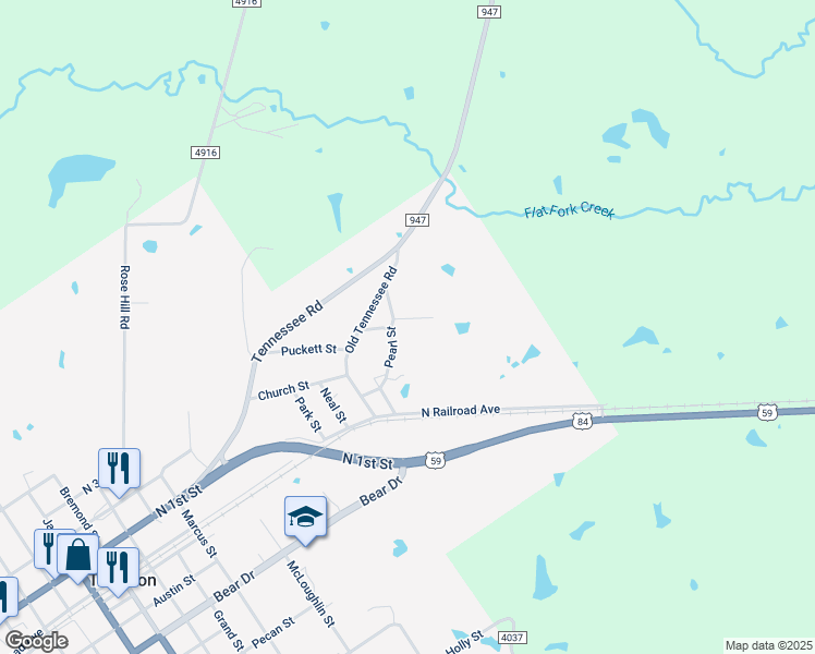 map of restaurants, bars, coffee shops, grocery stores, and more near 322 Yarbrough Lane in Timpson