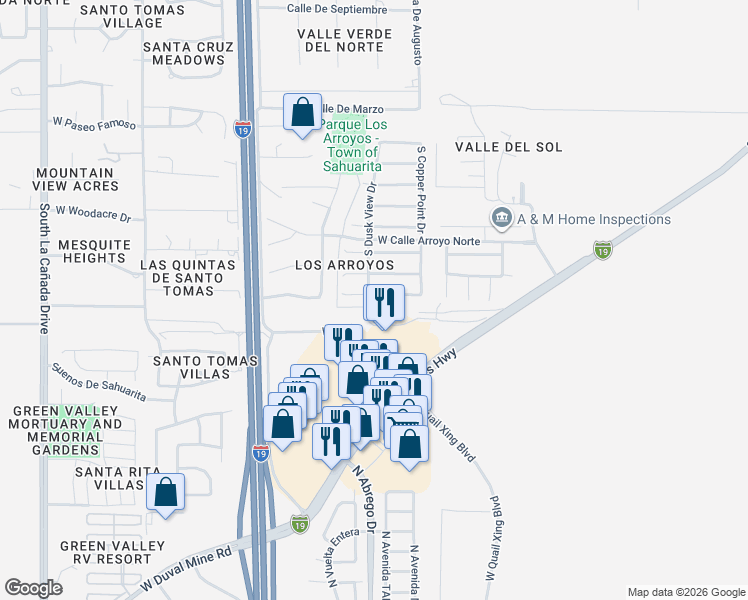 map of restaurants, bars, coffee shops, grocery stores, and more near 723 West Firehawk Drive in Green Valley