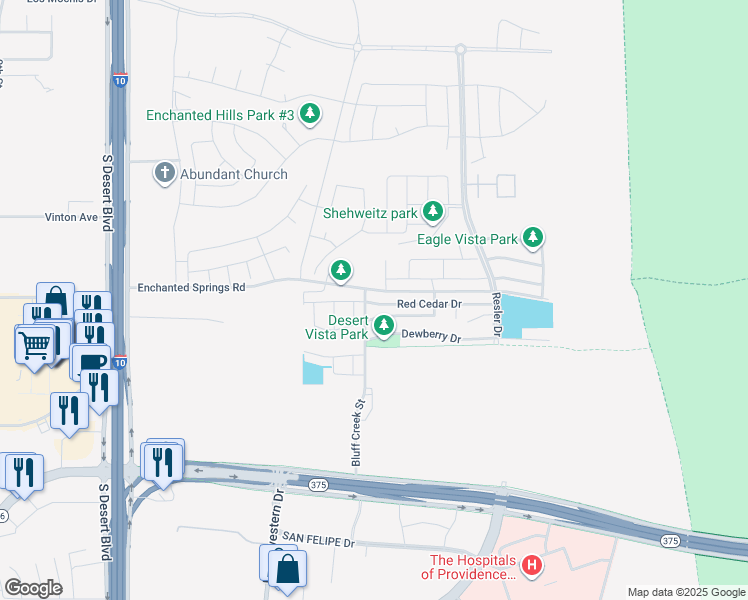 map of restaurants, bars, coffee shops, grocery stores, and more near 7565 Wolf Creek Drive in El Paso