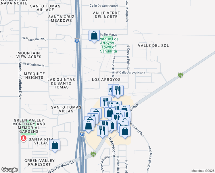 map of restaurants, bars, coffee shops, grocery stores, and more near 784 West Emerald Key Drive in Green Valley