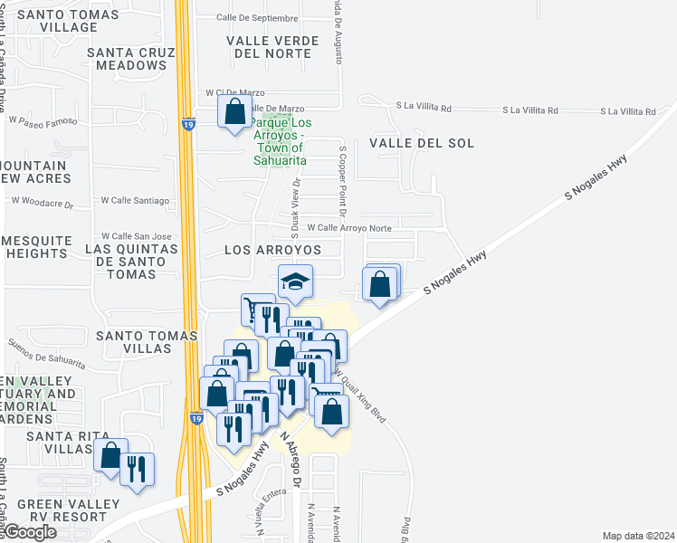 map of restaurants, bars, coffee shops, grocery stores, and more near 632 West Firehawk Drive in Green Valley