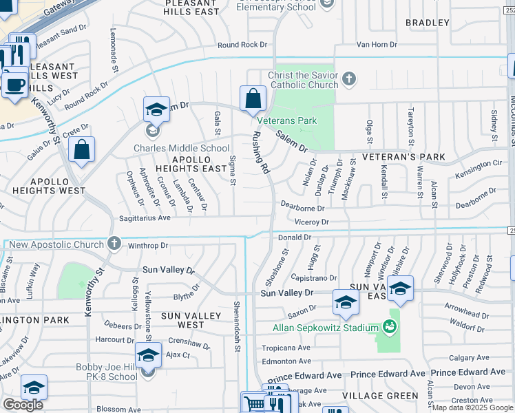 map of restaurants, bars, coffee shops, grocery stores, and more near 5016 Dearborne Drive in El Paso