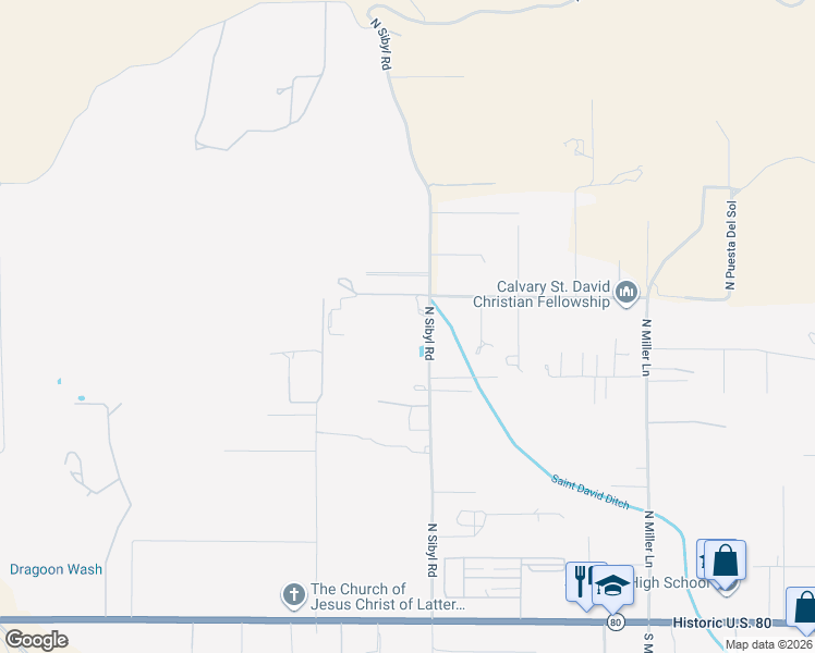 map of restaurants, bars, coffee shops, grocery stores, and more near 618 North Sibyl Road in Saint David