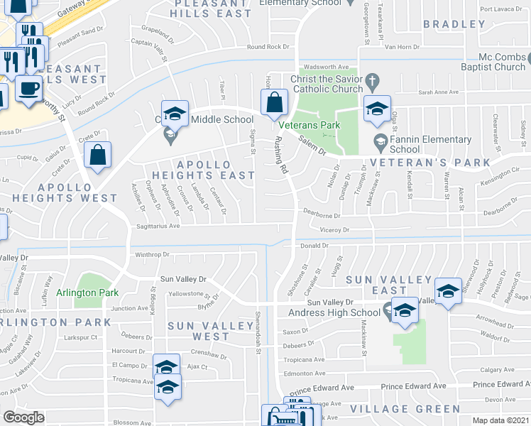 map of restaurants, bars, coffee shops, grocery stores, and more near 5013 Dearborne Drive in El Paso
