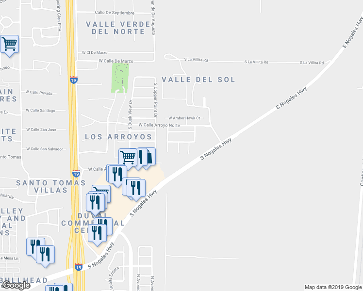 map of restaurants, bars, coffee shops, grocery stores, and more near 18451 South Bellflower Place in Green Valley