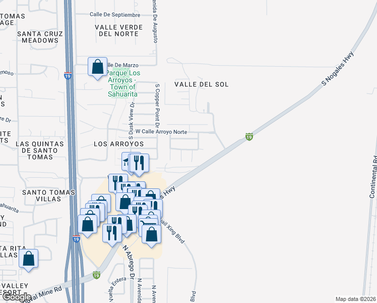map of restaurants, bars, coffee shops, grocery stores, and more near 424 West Dawn Blossom Drive in Green Valley