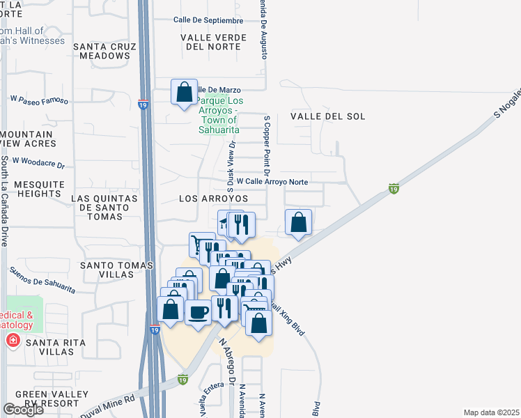 map of restaurants, bars, coffee shops, grocery stores, and more near 647 West Emerald Key Drive in Green Valley