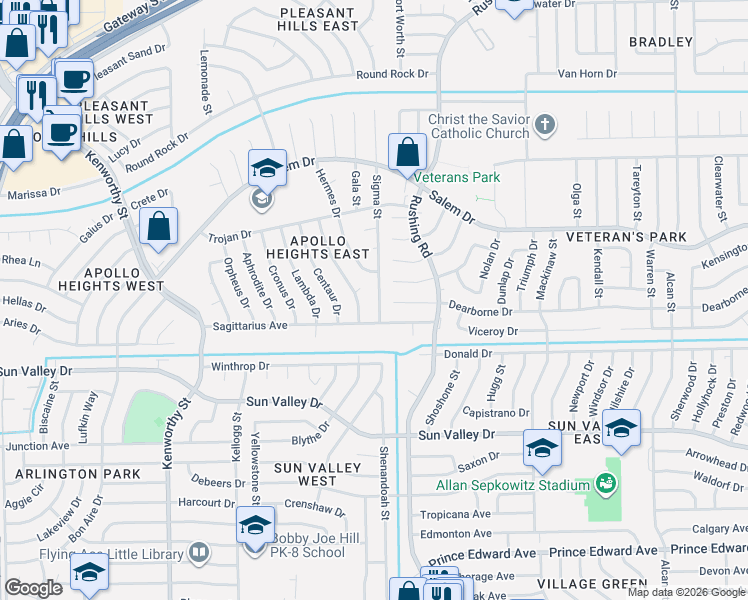 map of restaurants, bars, coffee shops, grocery stores, and more near 10417 Sigma Street in El Paso