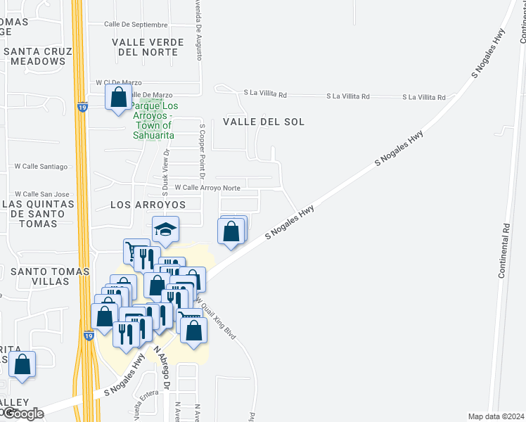 map of restaurants, bars, coffee shops, grocery stores, and more near 18423 South Dawn View Drive in Green Valley