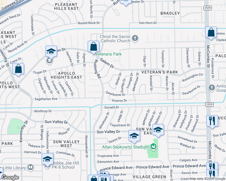 map of restaurants, bars, coffee shops, grocery stores, and more near 10428 Nolan Drive in El Paso