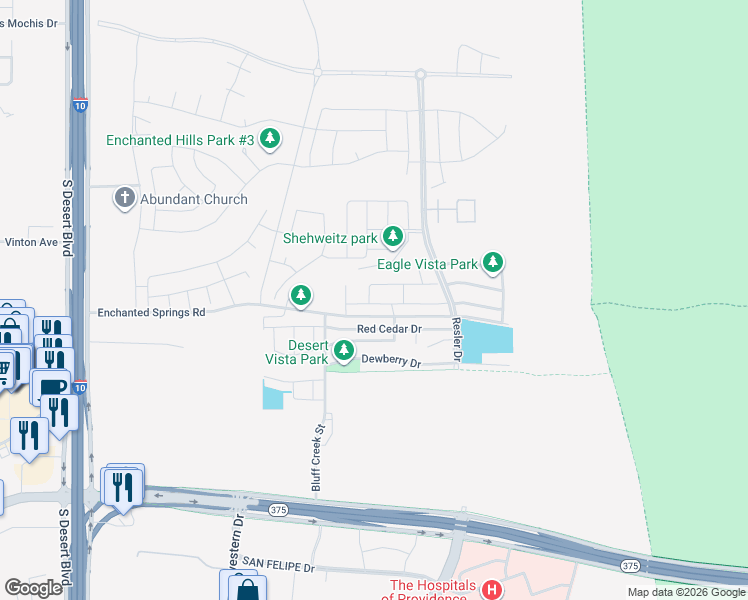 map of restaurants, bars, coffee shops, grocery stores, and more near 7524 Eagle Vista Drive in El Paso
