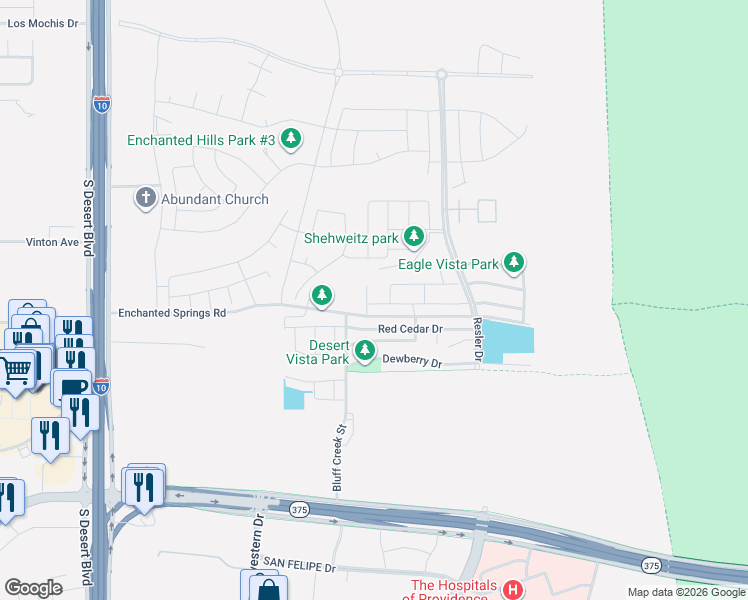 map of restaurants, bars, coffee shops, grocery stores, and more near 7524 Eagle Vista Drive in El Paso