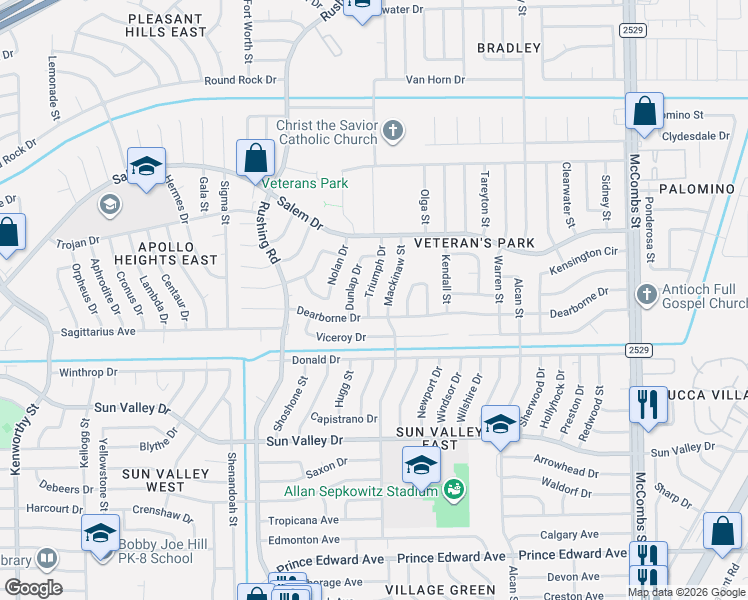map of restaurants, bars, coffee shops, grocery stores, and more near 10409 Triumph Drive in El Paso