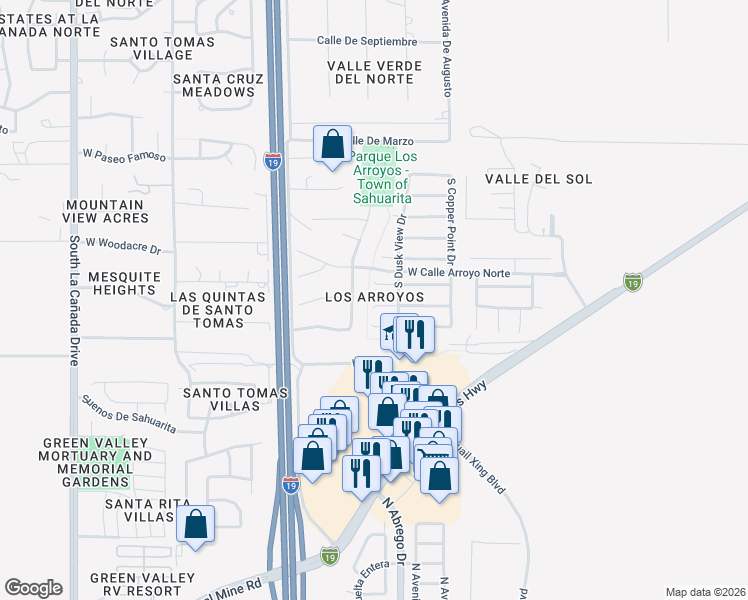 map of restaurants, bars, coffee shops, grocery stores, and more near 784 West Emerald Key Drive in Green Valley