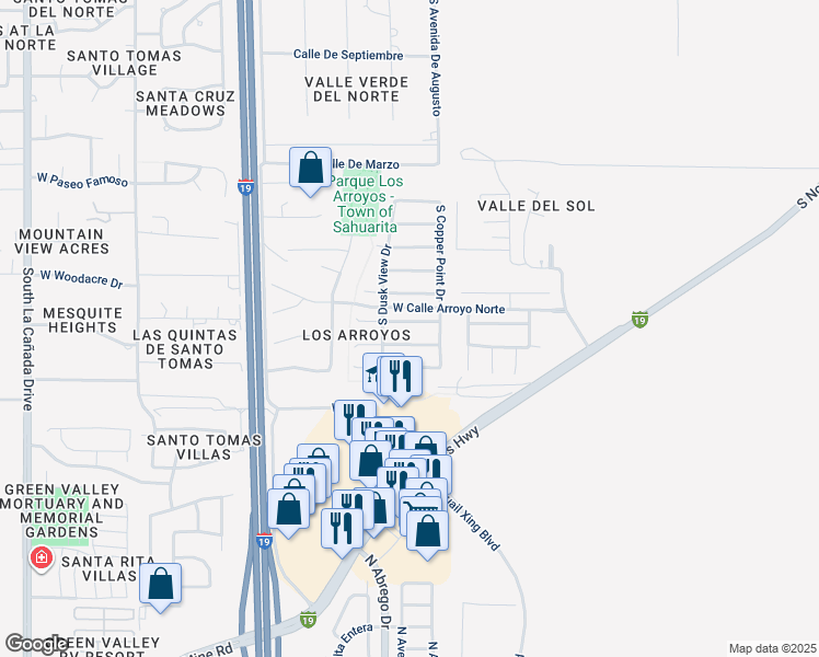 map of restaurants, bars, coffee shops, grocery stores, and more near 685 West Cholla Crest Drive in Green Valley