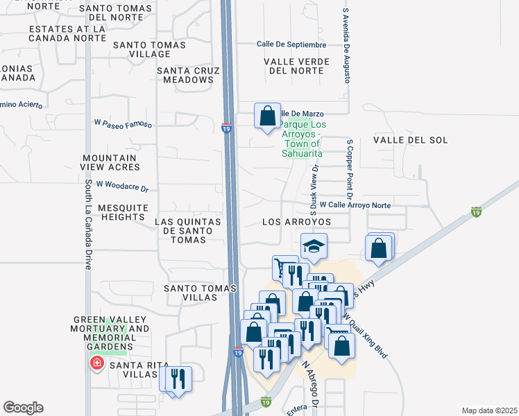 map of restaurants, bars, coffee shops, grocery stores, and more near 856 West Calle Arroyo Norte in Green Valley
