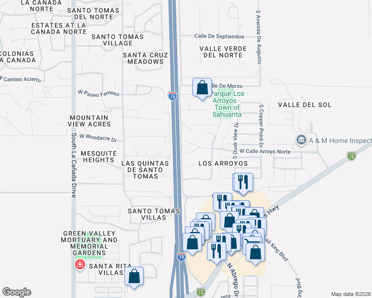 map of restaurants, bars, coffee shops, grocery stores, and more near 936 West Placita Canalito in Green Valley