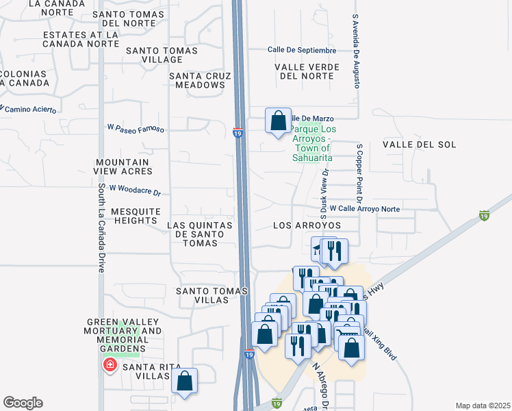map of restaurants, bars, coffee shops, grocery stores, and more near 936 West Placita Canalito in Green Valley