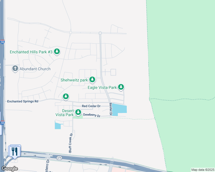 map of restaurants, bars, coffee shops, grocery stores, and more near 2238 Thunderbrush Drive in El Paso