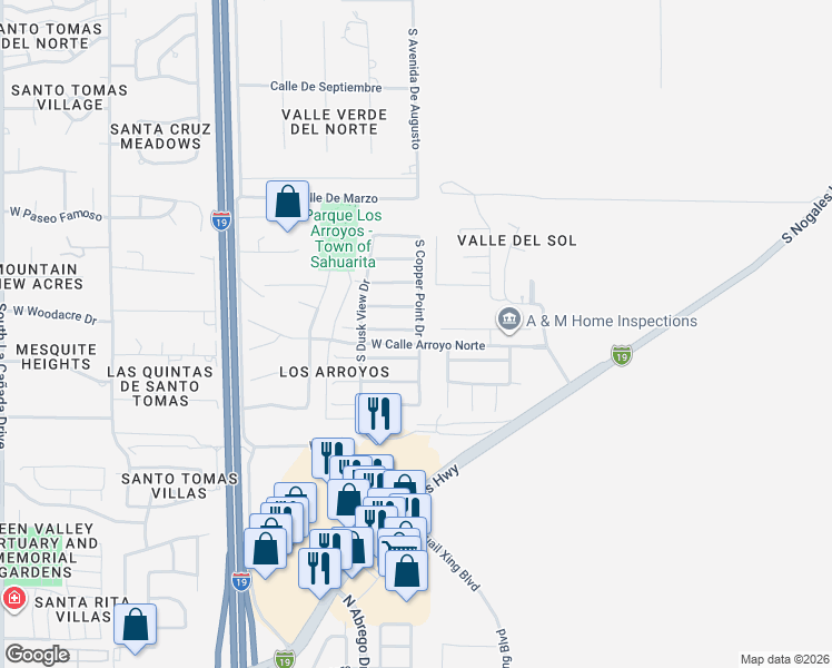 map of restaurants, bars, coffee shops, grocery stores, and more near 641 West Flaming Arrow Drive in Green Valley