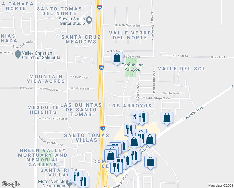 map of restaurants, bars, coffee shops, grocery stores, and more near 856 West Calle Arroyo Norte in Green Valley