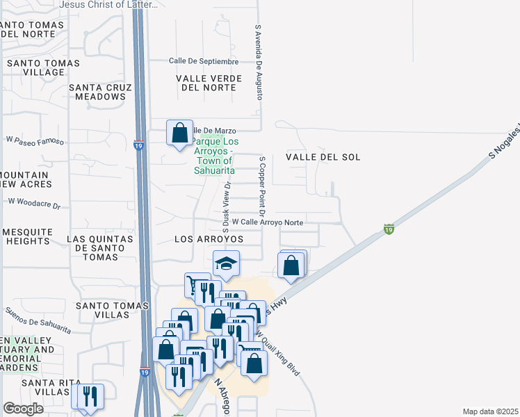 map of restaurants, bars, coffee shops, grocery stores, and more near 640 West Flaming Arrow Drive in Green Valley