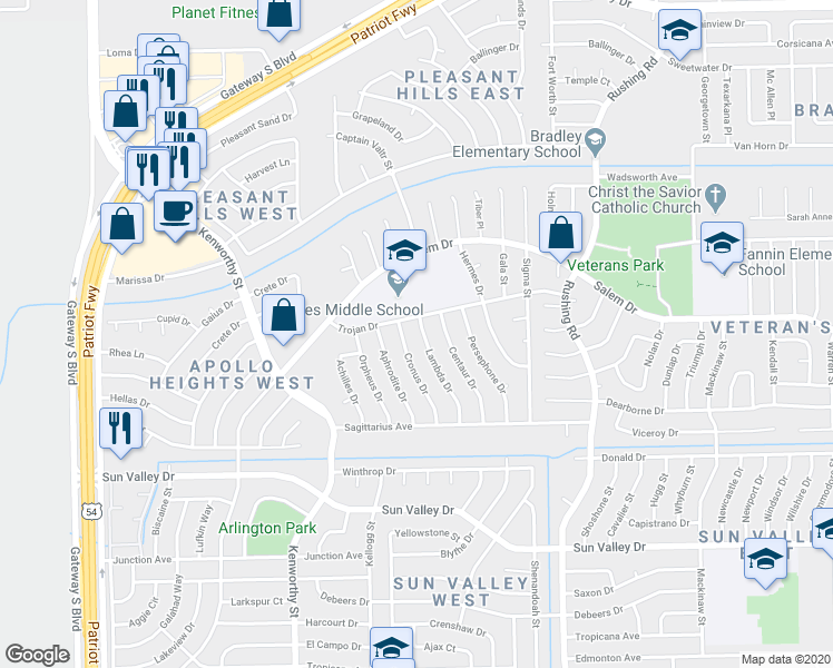 map of restaurants, bars, coffee shops, grocery stores, and more near 10473 Lambda Drive in El Paso