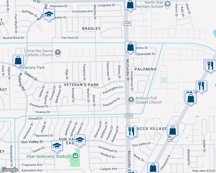 map of restaurants, bars, coffee shops, grocery stores, and more near 5642 Kensington Circle in El Paso