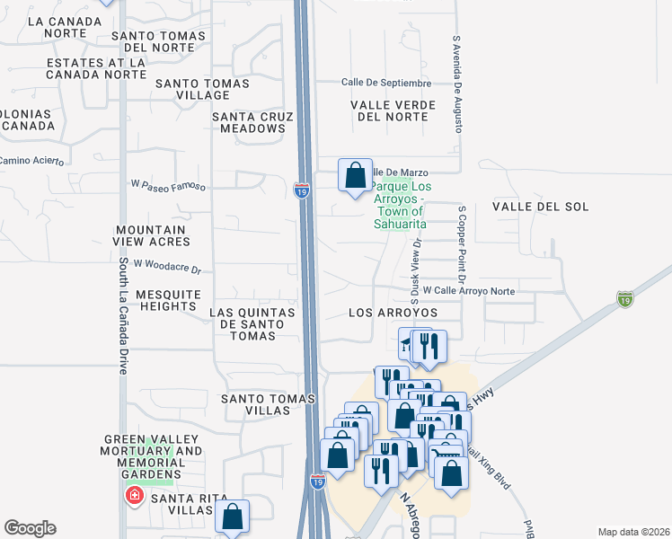 map of restaurants, bars, coffee shops, grocery stores, and more near 916 West Calle Arroyo Norte in Green Valley
