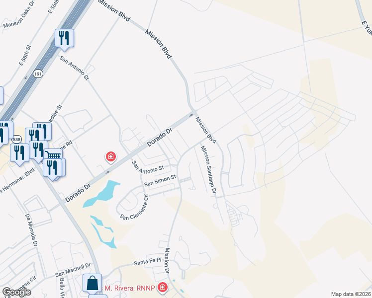map of restaurants, bars, coffee shops, grocery stores, and more near 33 Oasis Avenue in Odessa